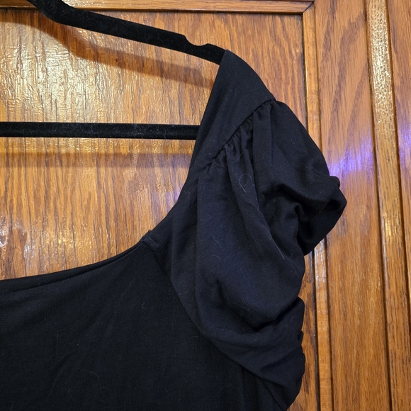 ASOS DESIGN Black Mini Dress Fluffy Cap Sleeves Shortsleeve Scoop Neck Size 14 - Picture 8 of 11